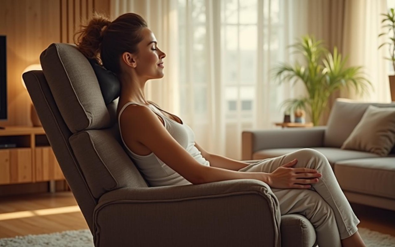 Appareil de massage pour le dos en action dans un intérieur confortable