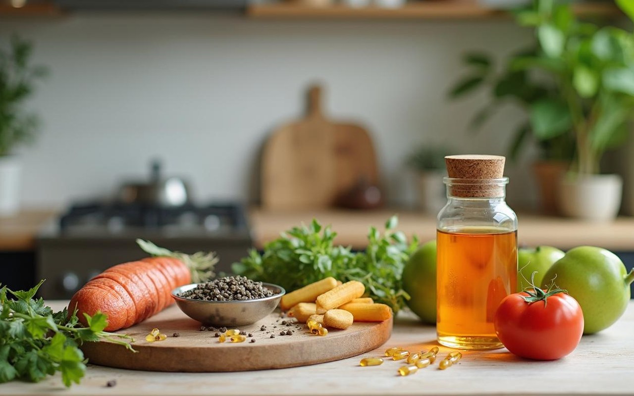 Ingrédients naturels pour la régulation de la glycémie dans une cuisine moderne.