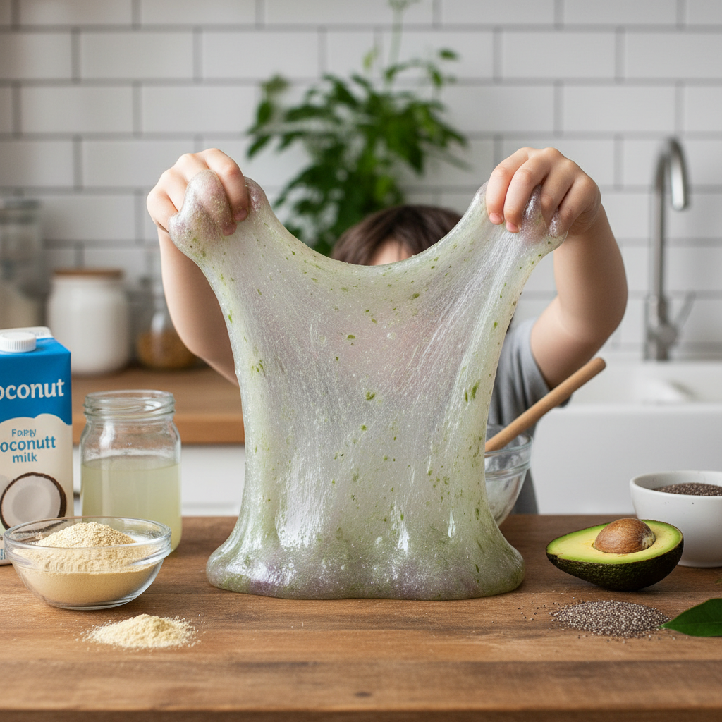 Illustration réaliste sur Recette de slime sans colle au psyllium pour un foyer cétogène