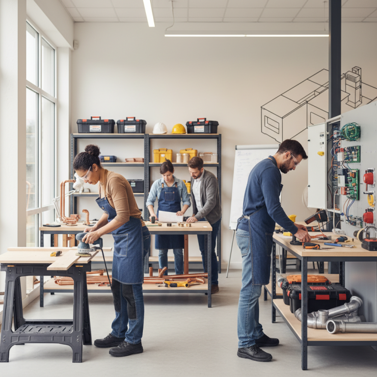Illustration réaliste sur Stages de bricolage à l’Institut du Bricolage : une formation pratique et modulable
